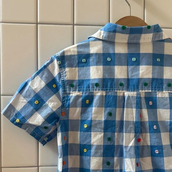 Hanna Andersson Blue and White Check Short-Sleeve Button-Down Shirt, size 6-7 - Picture 7 of 7